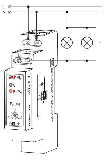 Реле тока PMM-01 Zamel, 16А 0,2-2кВт, ограничитель мощности